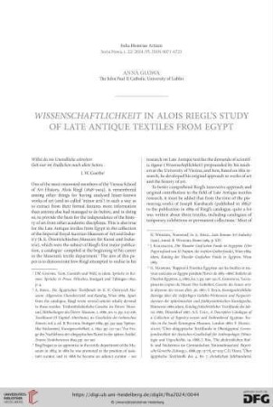 Wissenschaftlichkeit in Alois Riegl’s Study of Late Antique Textiles from Egypt