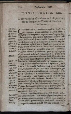 Consideratio XIII. De invocatione Sanctorum, Reliquiarum, atque imaginum Christi & Sanctorum honore.