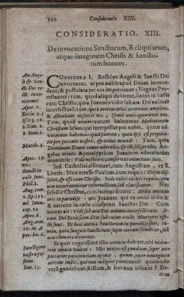 Consideratio XIII. De invocatione Sanctorum, Reliquiarum, atque imaginum Christi & Sanctorum honore.