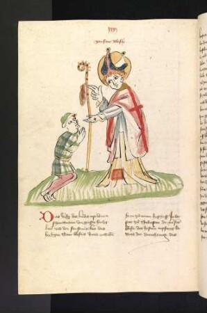 Bischof Blasius von Sebaste segnet einen vor ihm Knienden