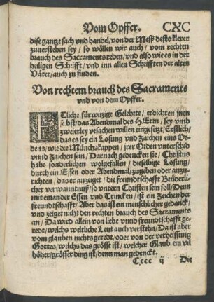 Von rechtem brauch des Sacraments und von dem Opffer.