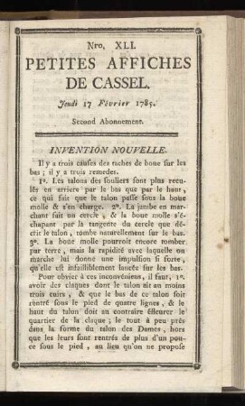No XLI (Jeudi 17 Février 1785)