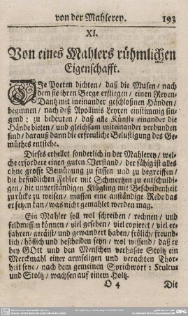 XI. Von eines Mahlers rühmlichen Eigenschafft.