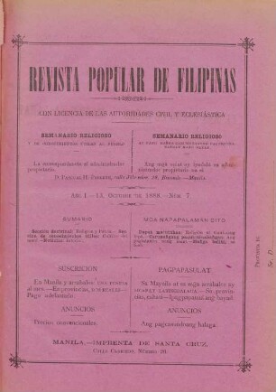 Ano 1, Num. 7, 13. Octubre 1888