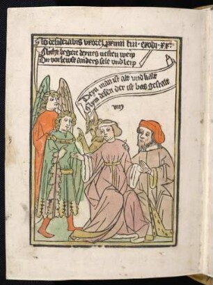 9. Gebot (Du sollst nicht begehren deines Nächsten Weib). Eheleute, Teufel, junger Mann und Engel