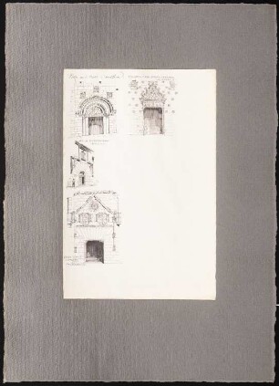 Sant Pau del Camp, Barcelona; Casa de las Conchas, Salamanca; Superanda-Palast, Avila; Casa del Cordón, Salamanca: Ansichten (aus: Reiseskizzen aus Italien)