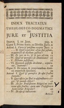 Index Tractatus Theologico-Dogmatici De Jure Et ...