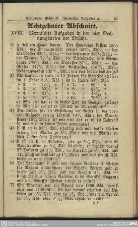 Achtzehnter Abschnitt. XVIII. Vermischte Aufgaben in den vier Rechnungsarten der Brüche