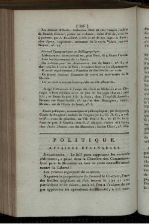 Politique. Affaires Etrangeres.
