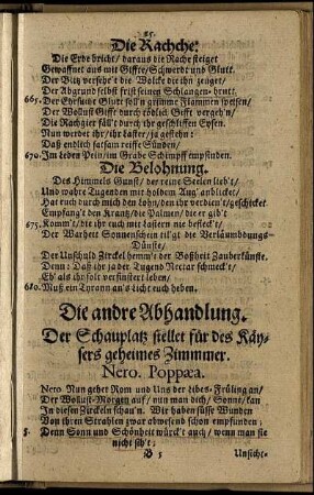 Die andre Abhandlung. Der Schauplatz stellet für des Käysers geheimes Zimmmer.