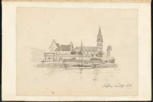 Deutsches Eck mit St. Kastor, Koblenz: Perspektivische Ansicht (aus: Skizzen- und Fotoalbum 1)