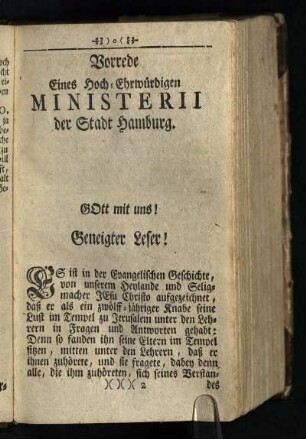 Vorrede: Eines Hoch-Ehrwürdigen Ministerii der Stadt Hamburg : Gott mit uns! Geneigter Leser!
