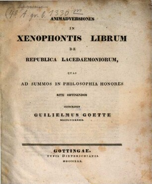 Animadversiones in Xenophontis librum de Republica Lacedaemoniorum