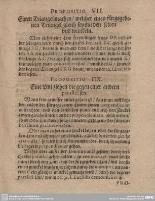Propositio VII. Einen Triangel machen/ welcher einen fürgegebebeb Triangel gleich sey mit den seiten und winckeln.