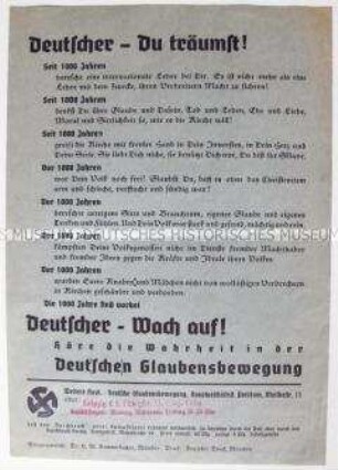 Propagandaflugblatt der "Deutschen Glaubensbewegung" mit Polemik gegen die Katholische Kirche