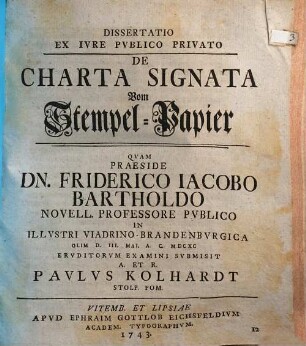 Diss. ex iure publ. priv. de charta signata, vom Stempel-Papier