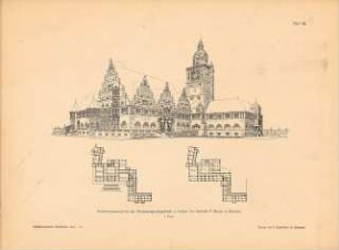 Oberlandesgericht, Colmar: Perspektivische Ansicht, Grundrisse (aus: Architekt. Rundschau, hrsg.v. Eisenlohr & Weigle, 1901)