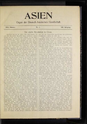 1913, Oktober No. 1 XIII. Jahrgang.