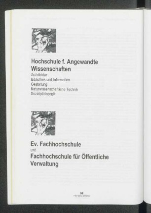 [Lehrveranstaltungen der Hochschule f. angewandte Wissenschaften, Ev. Fachhochschule und Fachhochschule für öffentliche Verwaltung]