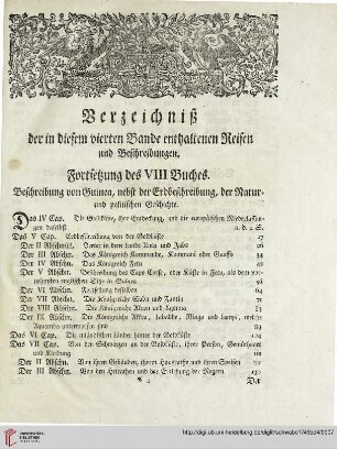 Verzeichniß der in diesem vierten Bande enthaltenen Reisen und Beschreibungen