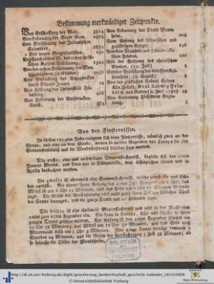 Bestimmung merkwürdiger Zeitpunkte. Von den Finsternissen.