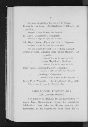 Hamburgische Künstler des XIX. Jahrhunderts