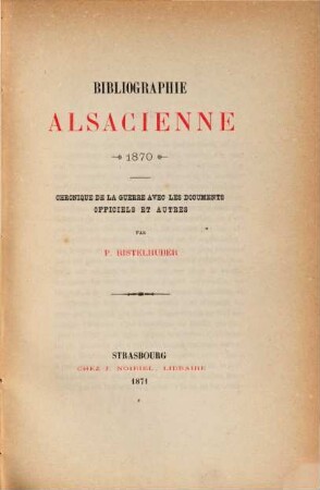 Bibliographie Alsacienne, 1870
