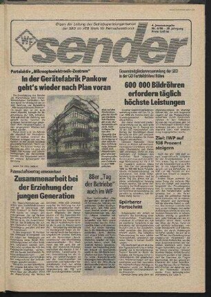 Betriebszeitung 'WF-Sender', Nr.4/1988 (4. Januarausgabe 1988)