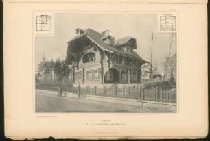 Villa Ottostraße 3, München: Grundrisse und Perspektive (aus: Stadt- und Landhäuser, hrsg. von Ernst Wasmuth, Berlin 1894)