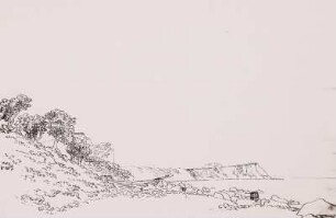 Arkona - Landschaft auf Rügen mit Fischerkahn auf steinigem Strand