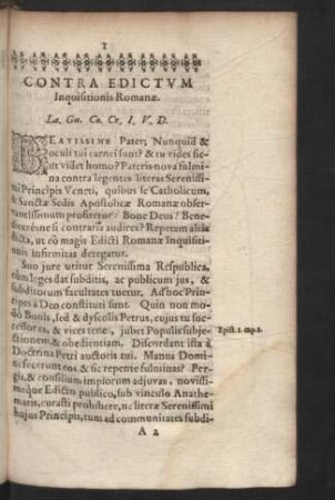 Contra edictum inquisitionis romanae.