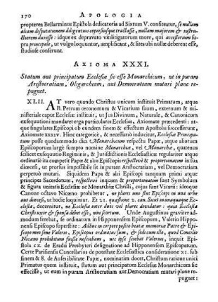 Axioma XXXI. Statum aut principatum Ecclesiæ sic esse Monarchicum, [...]