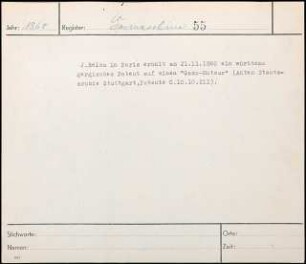 J. Belou in Paris erhält am 21. Nov. 1860 ein württembergisches Patent auf einen "Gazo-Moteur"