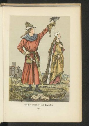 Edelfrau mit Ritter und Jagdfalken, 1310