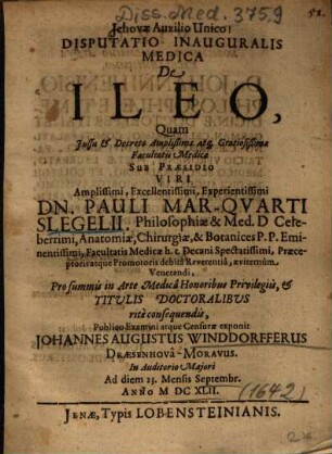 Disputatio Inauguralis Medica De Ileo