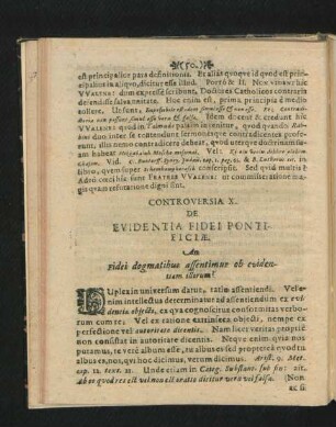 Controversia X. De Evidentia Fidei Pontificiae.