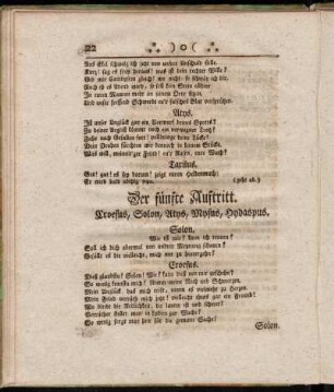 Der fünfte Auftritt. Croesus, Solon, Atys, Mysus, Hydaspus.