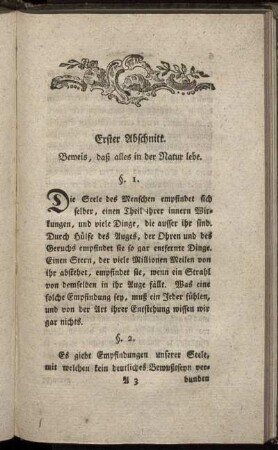 Erster Abschnitt. Beweis, daß alles in der Natur lebe.