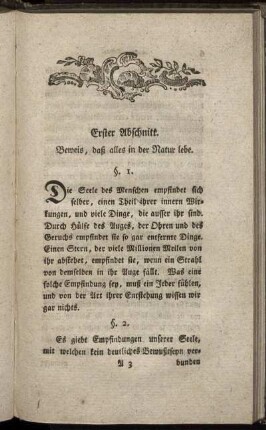 Erster Abschnitt. Beweis, daß alles in der Natur lebe.