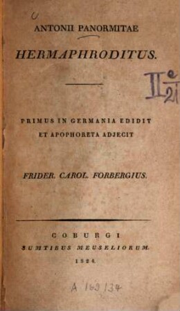 Antonii Panormitae Hermaphroditus