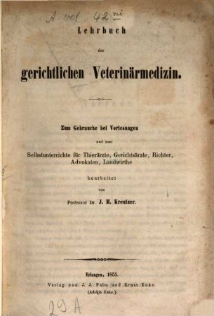 Lehrbuch der gerichtlichen Veterinärmedizin