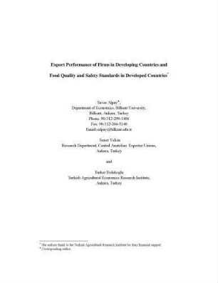 Export Performance of Firms in Developing Countries and Food Quality and Safety Standards in Developed Countries