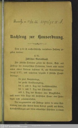 Nachtrag zur Hausordnung