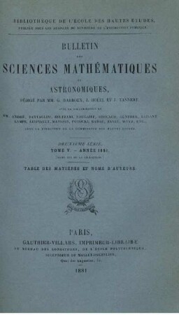 Tome V. - Année 1881.