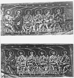 Grottaferrata, Abbazia di Grottaferrata, St. Maria, Mosaiken über Trriumphbogen, Pfingstwunder