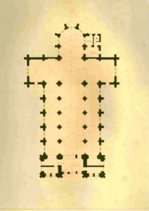 Entwurf für eine fiktive Katholische Kirche, Gesamtgrundriss, Plan des Gewölbes und des Innenraumes mit Bestuhlung