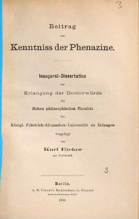 Beitrag zur Kenntniss der Phenazine