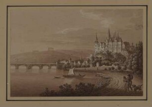 Ansicht von Meißen, sepiagetönte Umrissradierung, um 1821 : Zingg, Adrian : Meissen / [gefertigt von Adrian Zingg?]. - [S.l.] , [ca. 1821]. - 1 Kunstbl. : sepiagetönte Umrißradierung ; 15 x 10 cm