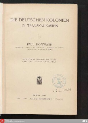 Die deutschen Kolonien in Transkaukasien