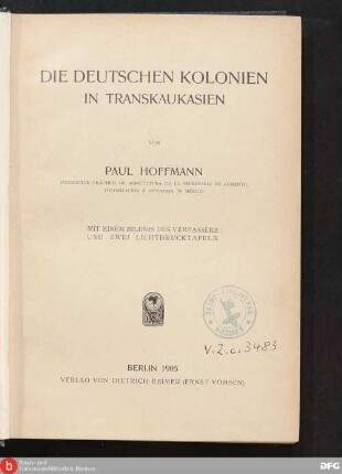 Die deutschen Kolonien in Transkaukasien